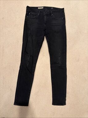 Ag Adriano Goldschmmied Black Skinny Jeans with Distressed Knees (size 26R)